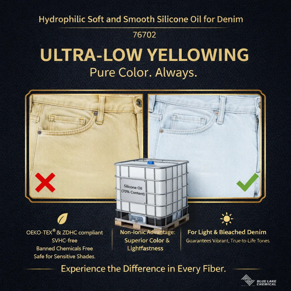 Finishing of Denim Fabric Is Smoother and More Stable High-concentration Hydrophilic & Fluffy Silicone Oil Helps to Improve Processing Quality and Efficiency