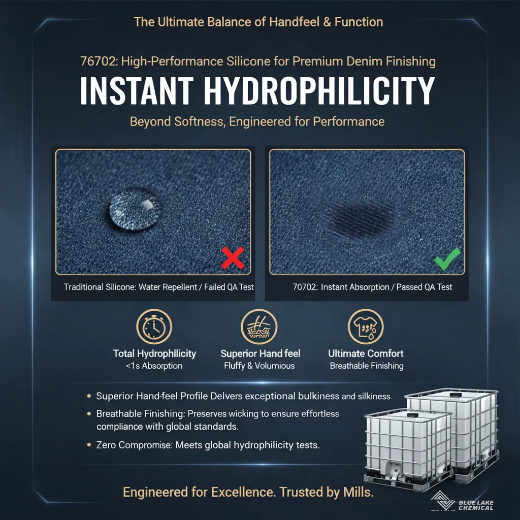 Finishing of Denim Fabric Is Smoother and More Stable High-concentration Hydrophilic & Fluffy Silicone Oil Helps to Improve Processing Quality and Efficiency